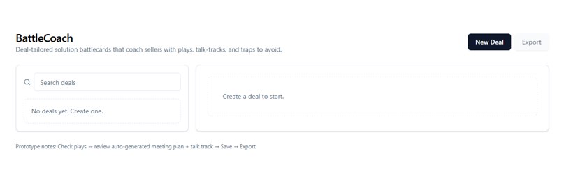 BattleCoach home screen - create a new deal